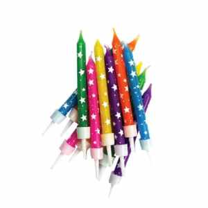 Candles 7.5cm Multi Coloured Stars with Holders. pk 12 Pack(12)