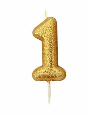Candle Gold Glitter Numeral 1 - 7cm tall Pack
