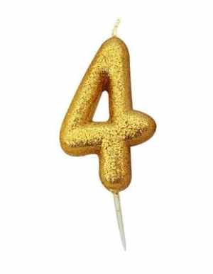 Candle Gold Glitter Numeral 4 - 7cm tall Pack