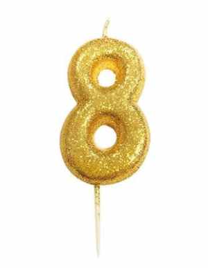Candle Gold Glitter Numeral 8 - 7cm tall Pack