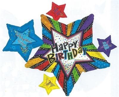 Happy Birthday Stripes Foil Balloon Cluster 92cm Each