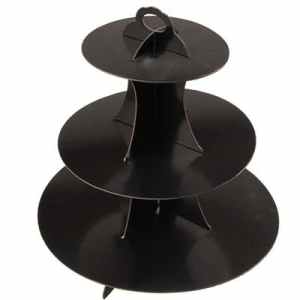 3 Tier Cup Cake Stand 35cm high Black Pack