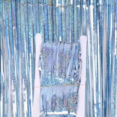 Door Curtain Holographic Metallic Light Blue 100cm x 200cm Each