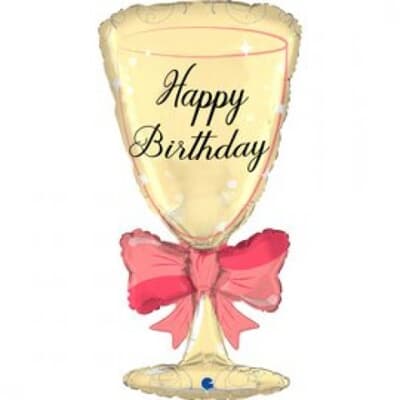 36inch Happy Birthday Glass with Ribbon Shape EA