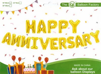 Happy Anniversary Kit Set Gold 16 x 16in 40cm Letters Ribbon/straw Included EA