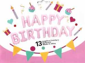 Happy Birthday Kit Set Light Pink 13 x 16in 40cm Letters ribbon/straw included EA