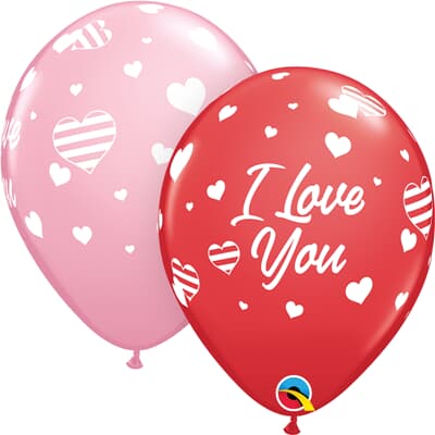 Qualatex Balloons 28cm round Red & Pink I Love You Hearts Bag(50)