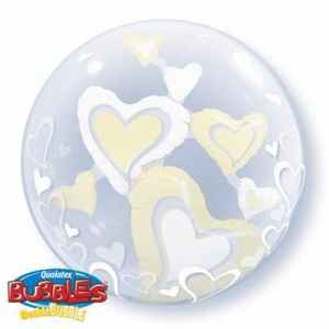 White and Ivory Floating Hearts Double Bubble Each