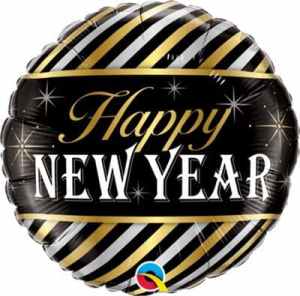 Qualatex Balloons Happy New Year Diagonal Stripes 45cm Each