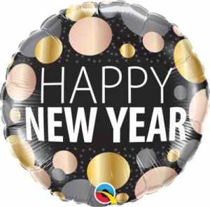 Qualatex Balloons Happy New Year Metallic Dots 45cm Each