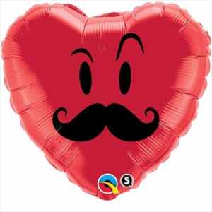 Qualatex Balloons Mr Moustache Red Heart 45cm Each