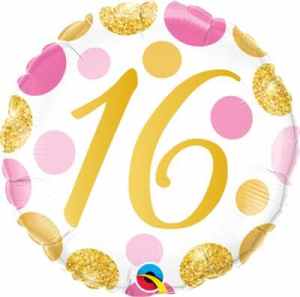 Qualatex Balloons 16 Birthday Pink and Gold Dots 45cm Each