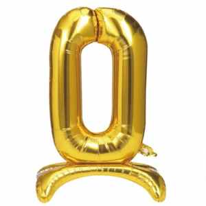Stand Up Number 0  foil balloon. 40cm / 16in.  Self Seal with straw. Hang sell packaging EA