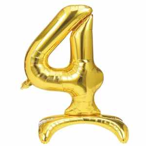 Stand Up Number 4  foil balloon. 40cm / 16in.  Self Seal with straw. Hang sell packaging EA