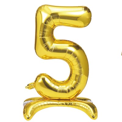 Stand Up Number 5  foil balloon. 40cm / 16in.  Self Seal with straw. Hang sell packaging EA