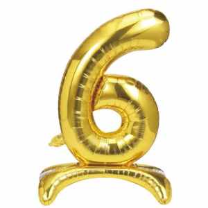 Stand Up Number 6  foil balloon. 40cm / 16in.  Self Seal with straw. Hang sell packaging EA