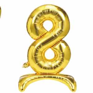 Stand Up Number 8  foil balloon. 40cm / 16in.  Self Seal with straw. Hang sell packaging EA