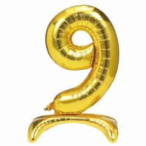 Stand Up Number 9  foil balloon. 40cm / 16in.  Self Seal with straw. Hang sell packaging EA