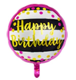 YY-F0556.jpg Happy Birthday Black White Stripe 45cm foil balloon. Unpackaged Each