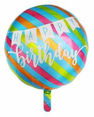 YY-F0558.jpg Happy Birthday Stripes 45cm foil balloon. Unpackaged. Each