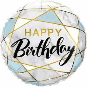 Happy Birthday Geometric Blue 45cm foil balloon. Unpackaged. Each