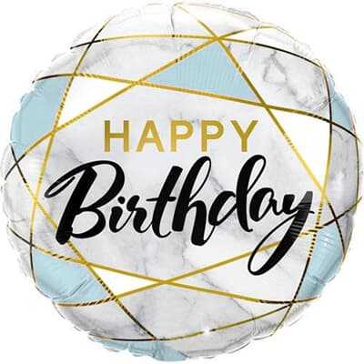 Happy Birthday Geometric Blue 45cm foil balloon. Unpackaged. Each