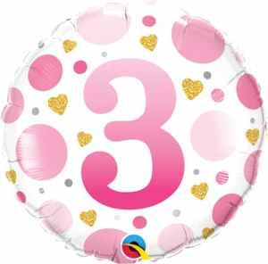 Qualatex Balloons Age 3 Pink Dots 45cm Foil Each
