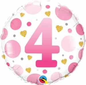 Qualatex Balloons Age 4 Pink Dots 45cm Foil Each